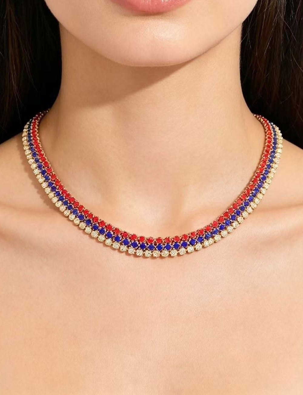 Elegant Gold Plated Sparkling Rhineatones Choker Necklace 8ZA6JNC281T