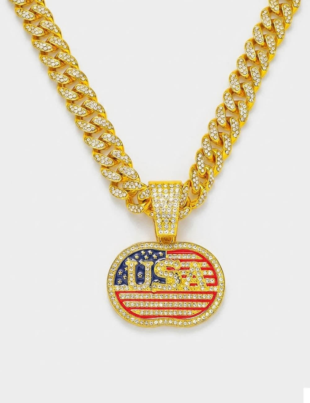 Hiphop USA Flag Pattern Pendant Chain Necklace 8ZA6JNC282T