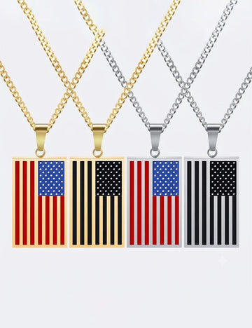 Retro American Flag Geometric Pendant Necklace 8ZA6JNC283T