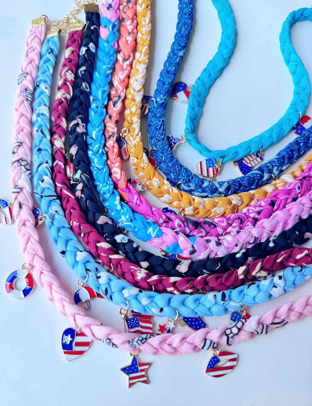 Hand Woven USA Flag Umbrella Pendant Choker Necklace 8ZA6JNC287T