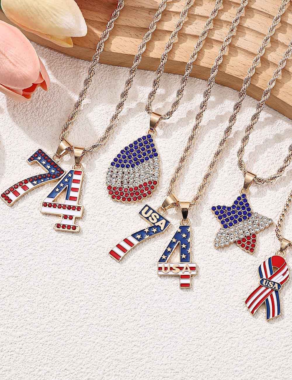 Elegant USA Flag Letter Pendant Link Necklace 8ZA6JNC290L