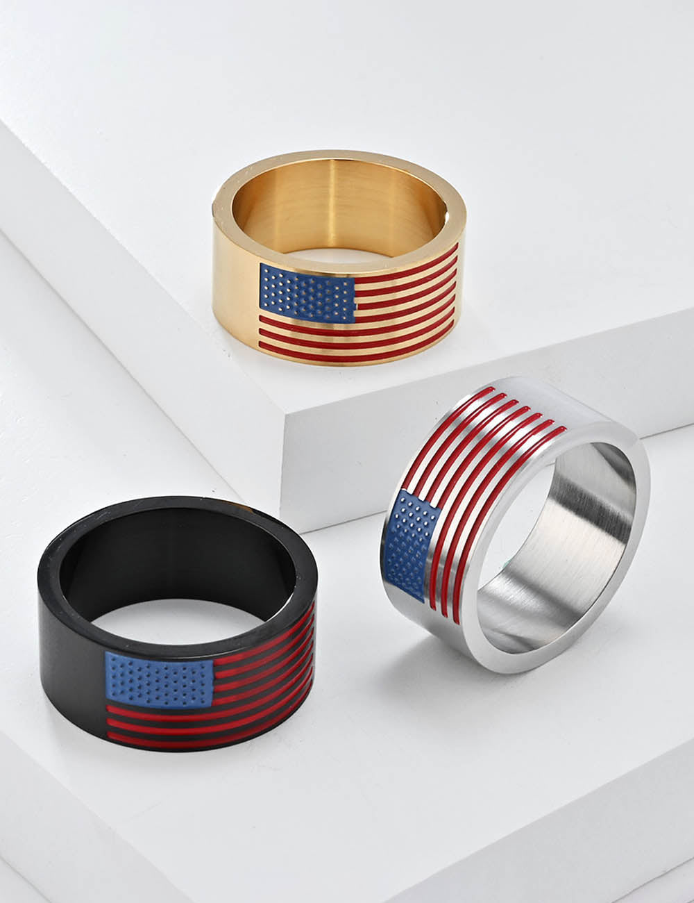 Minimalist USA Flag Pattern Wide Rings 8ZA6JRG201T