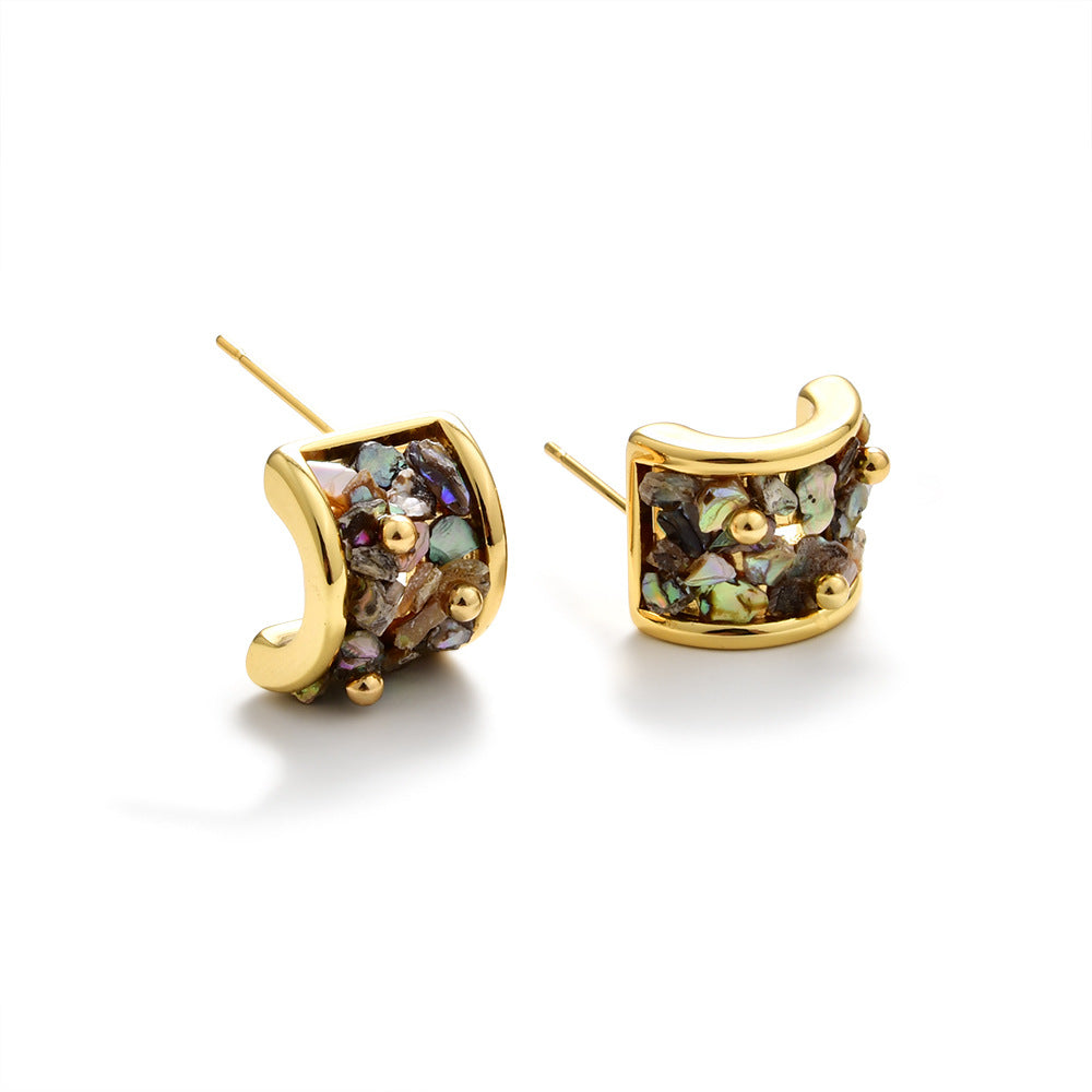Shell C-Shaped Stud Earrings - DippedShop Wholesale - #5939