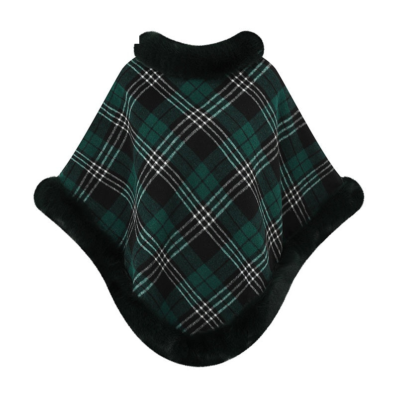 Plaid Faux Fur Knit Poncho - DippedShop Wholesale - #1619