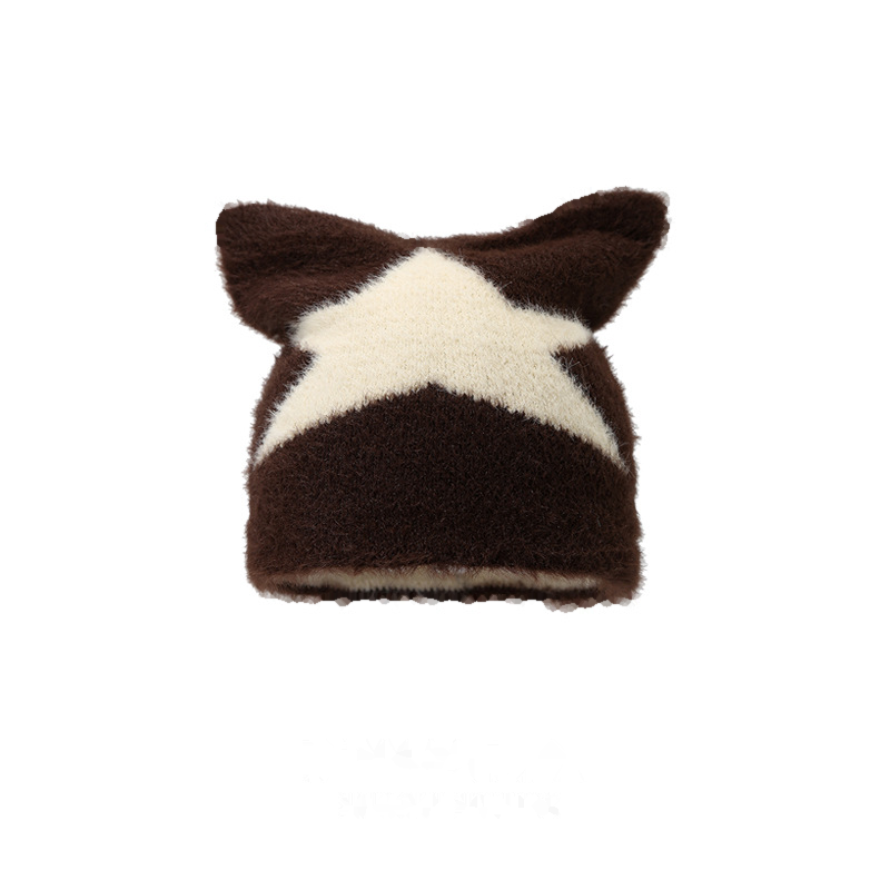 Cute Star Pattern Cat Ear Knit Beanie 6W6HAT683