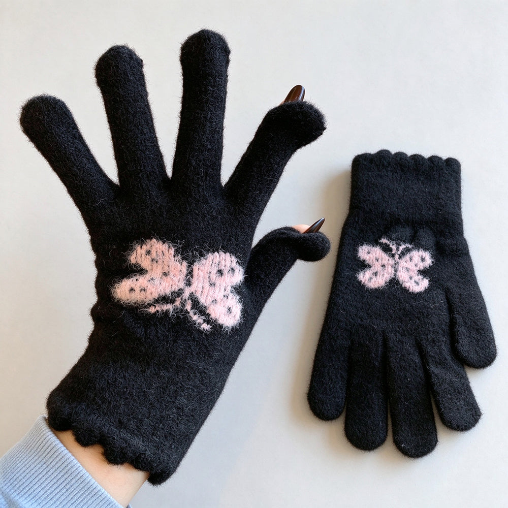 Butterfly Print Touchscreen Knit Gloves - DippedShop Wholesale - #4723