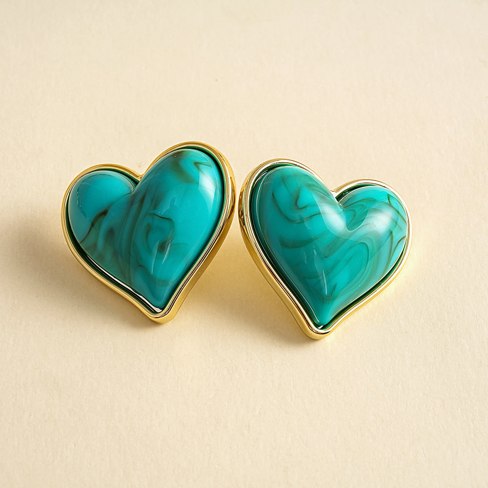 Vintage Enamel Heart Gold Plated Stud Earrings 6W6JER950