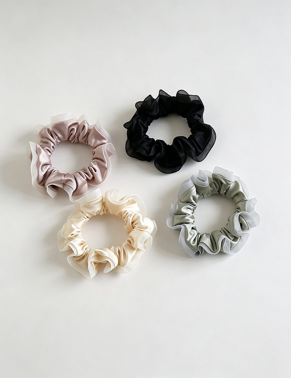 Minimalist Solid Color Mesh Ruffled Scrunchies 6W6HSR483