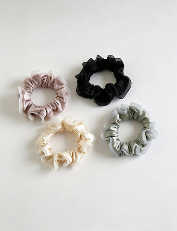 Minimalist Solid Color Mesh Ruffled Scrunchies 6W6HSR483