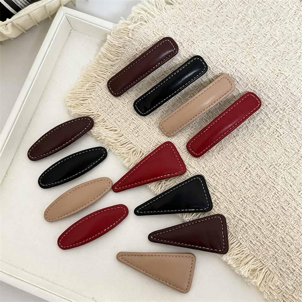 Simple PU Leather Rectangle Snap Hair Clip 6W6HCP1624