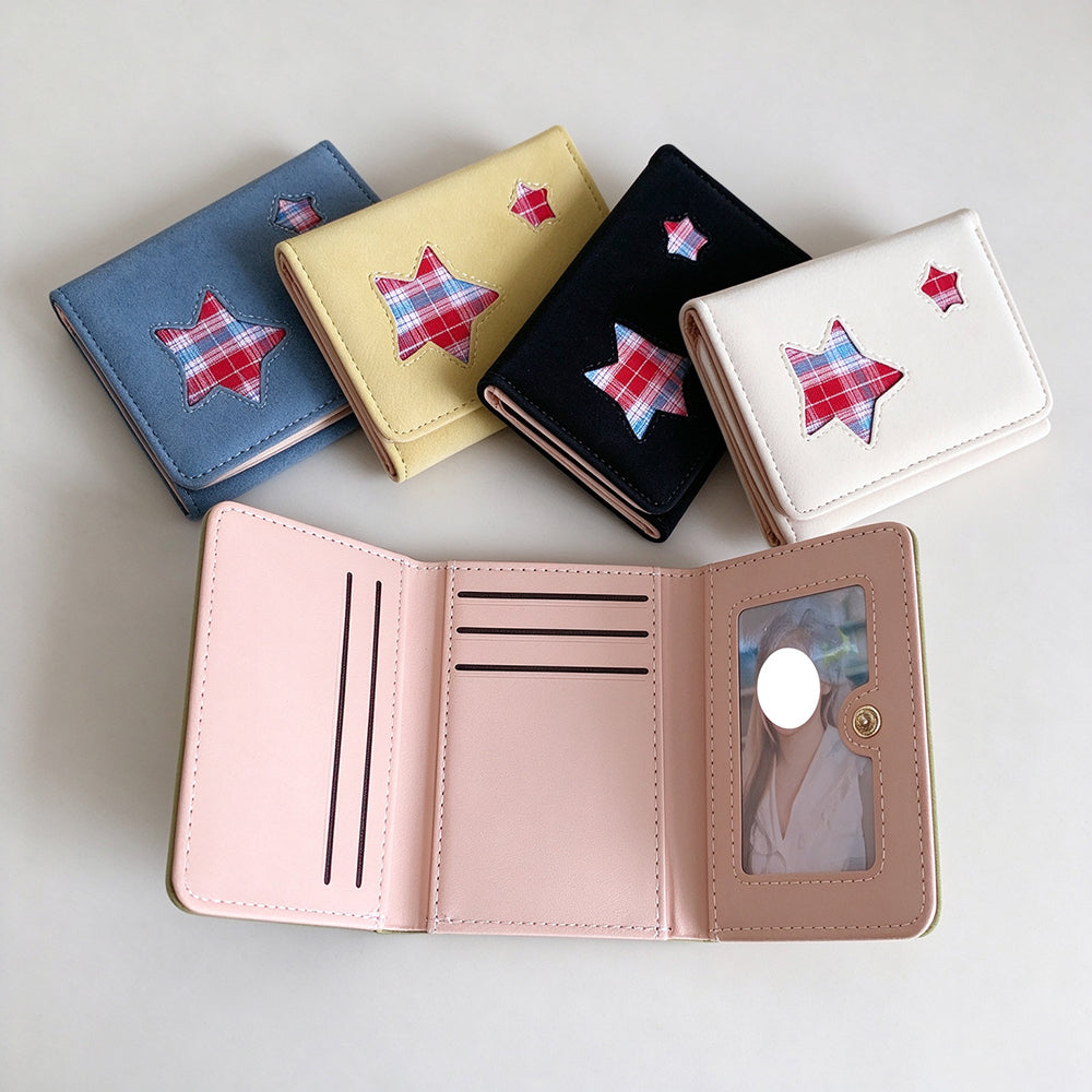 Plaid Star Patchwork Short Trifold Wallet 6W10BWB362
