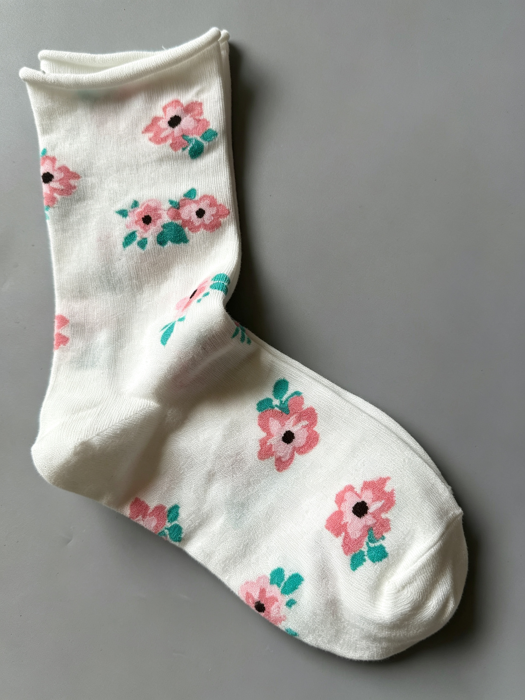 Floral Rolled Cuff Crew Socks - DippedShop Wholesale - #6643