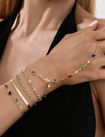 Cubic Zircon Hand Chain Bracelet - DippedShop Wholesale - #7939