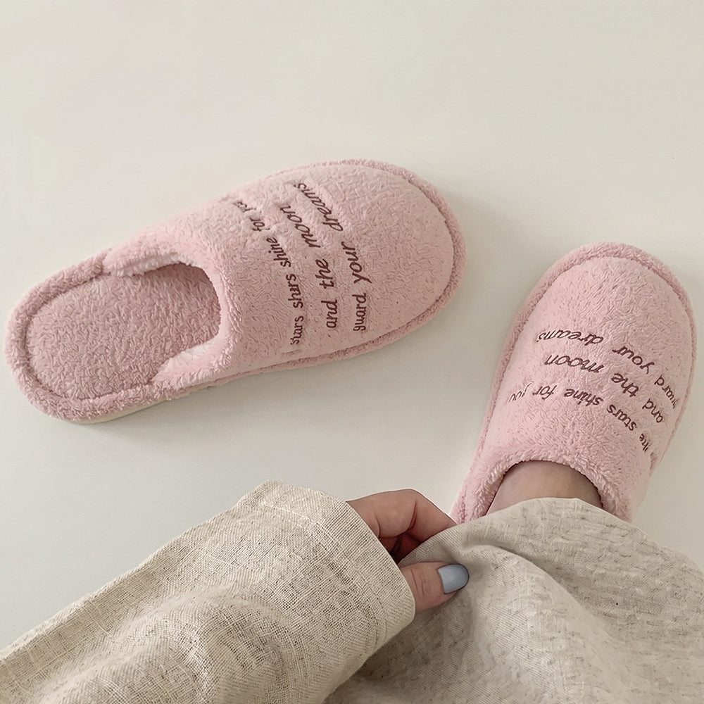 Simple Letter Embroidery Plush Non-Slip Warm Slippers 6W8FSP286