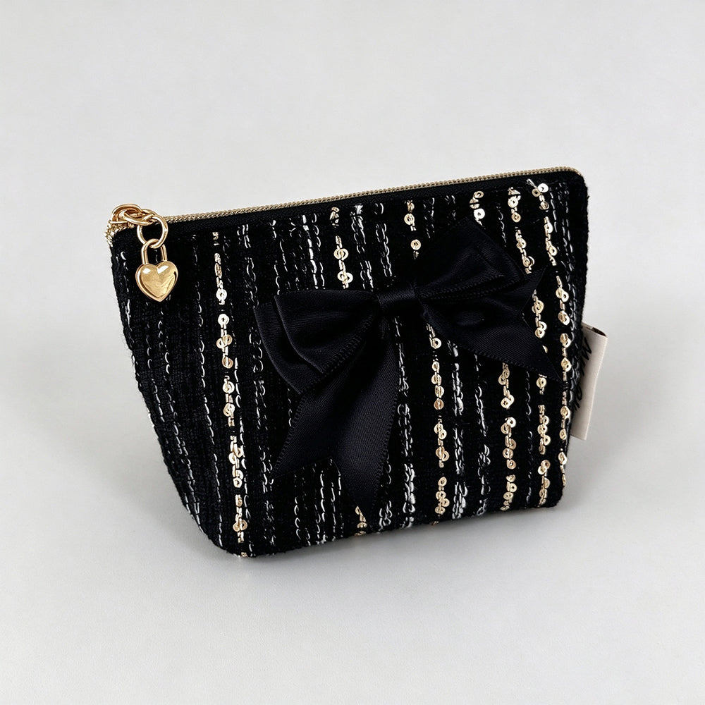 Bowknot Tweed Cosmetic Bag - DippedShop Wholesale - #6755