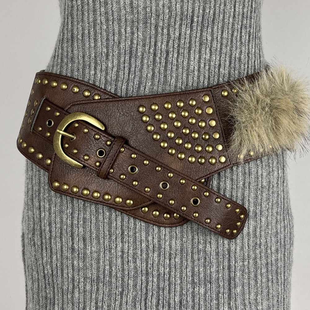 Chunky Punk Wide Studded PU Leather Belt 6W6JBT186