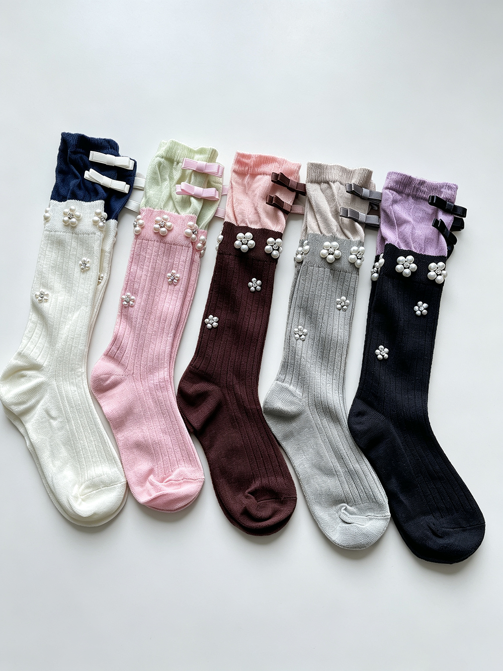 Floral Bow Calf Socks - DippedShop Wholesale - #4051