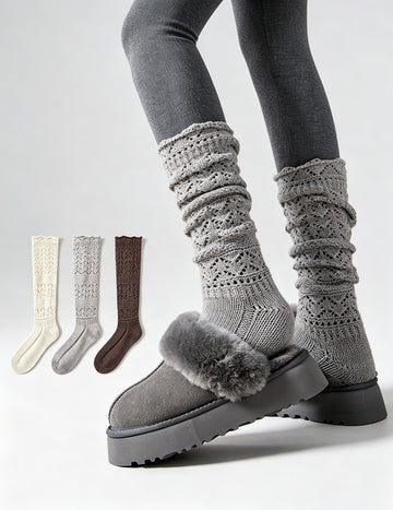 Solid Color Hollow Out Knit Calf Socks 6W8FSO887
