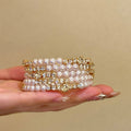 Vinatge Multi-Layer Pearl Rhinestone Bangle Bracelet 6W6JBR588
