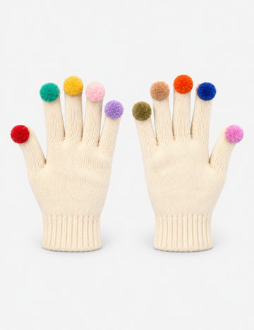 Cute Colorful Plush Ball Decor Warm Knit Gloves 6W6GLO93