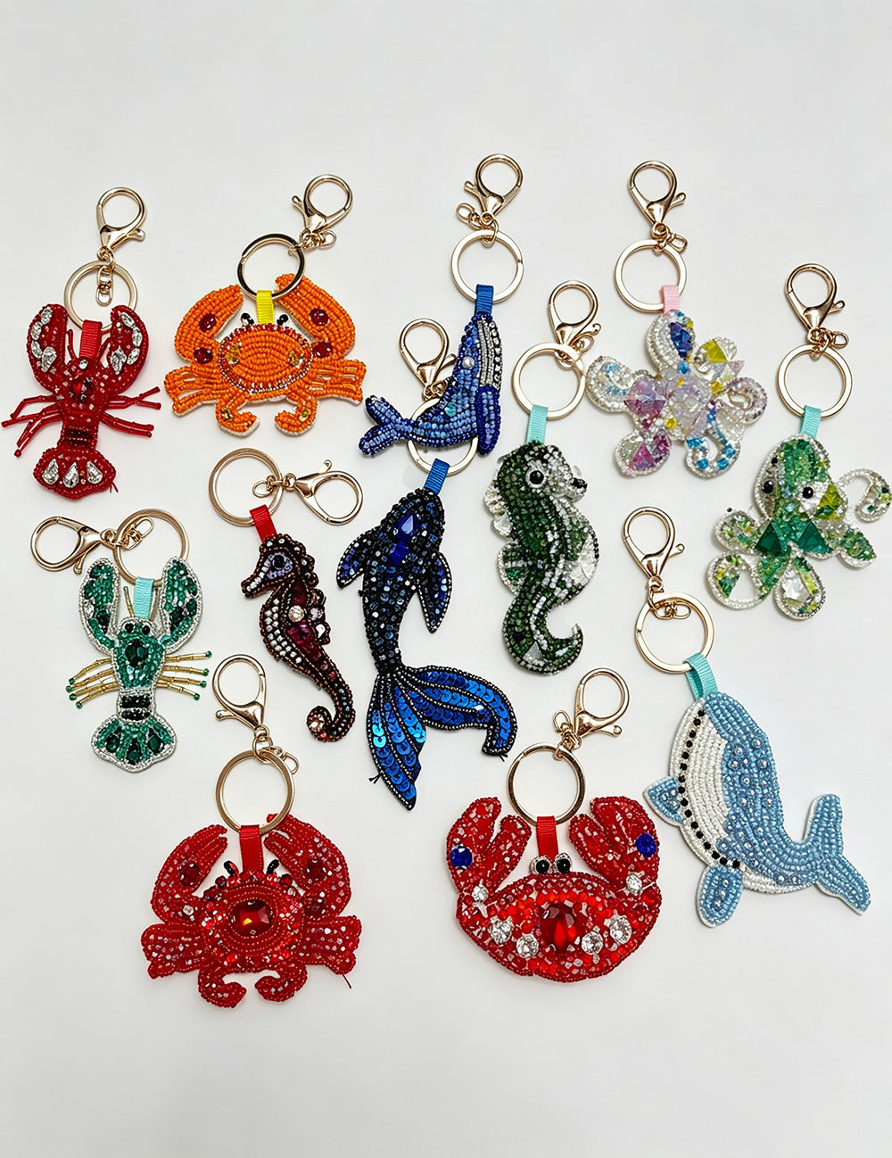 Trendy Handmade Beaded Rhinestones Crab Pendant Keychain 6W10BBC811