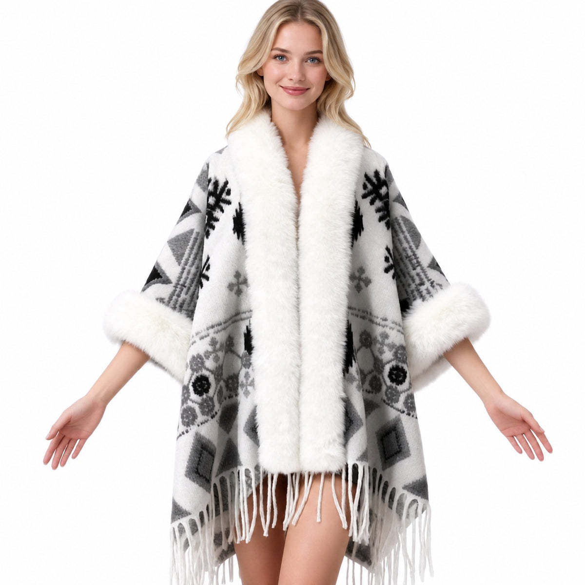 Faux Fur Knit Poncho Cape - DippedShop Wholesale - #3747