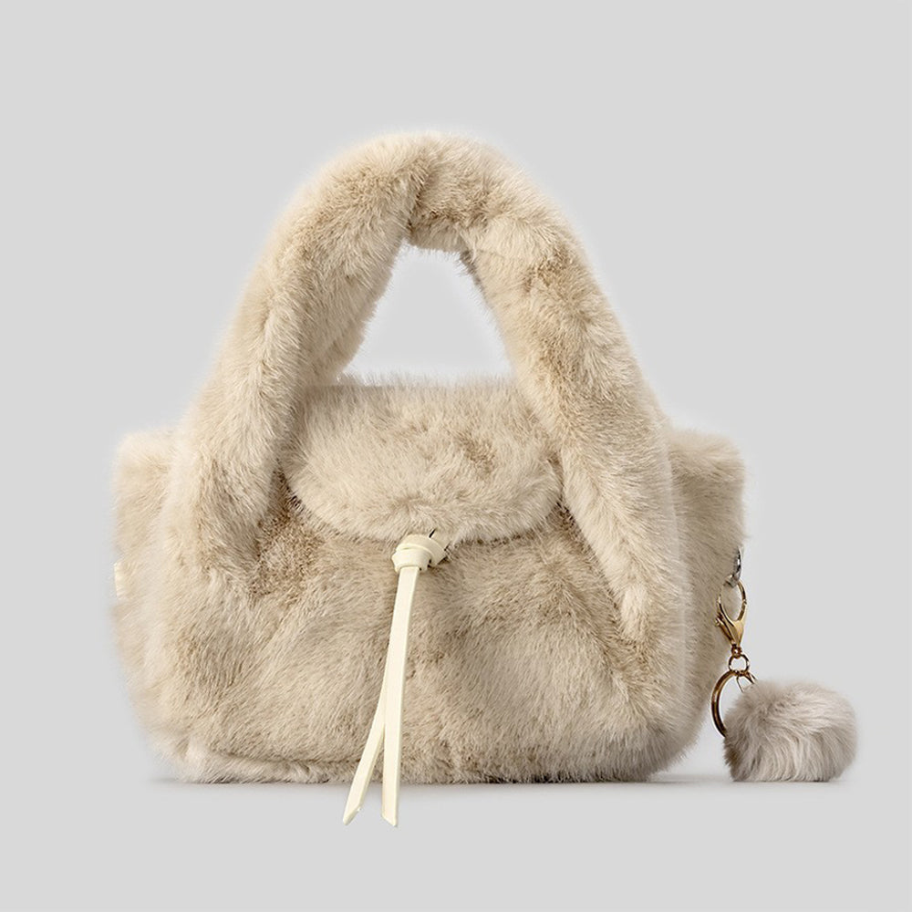 Cute Pompom Fuzzy Plush Solid Color Handbag 6W10BBG2394
