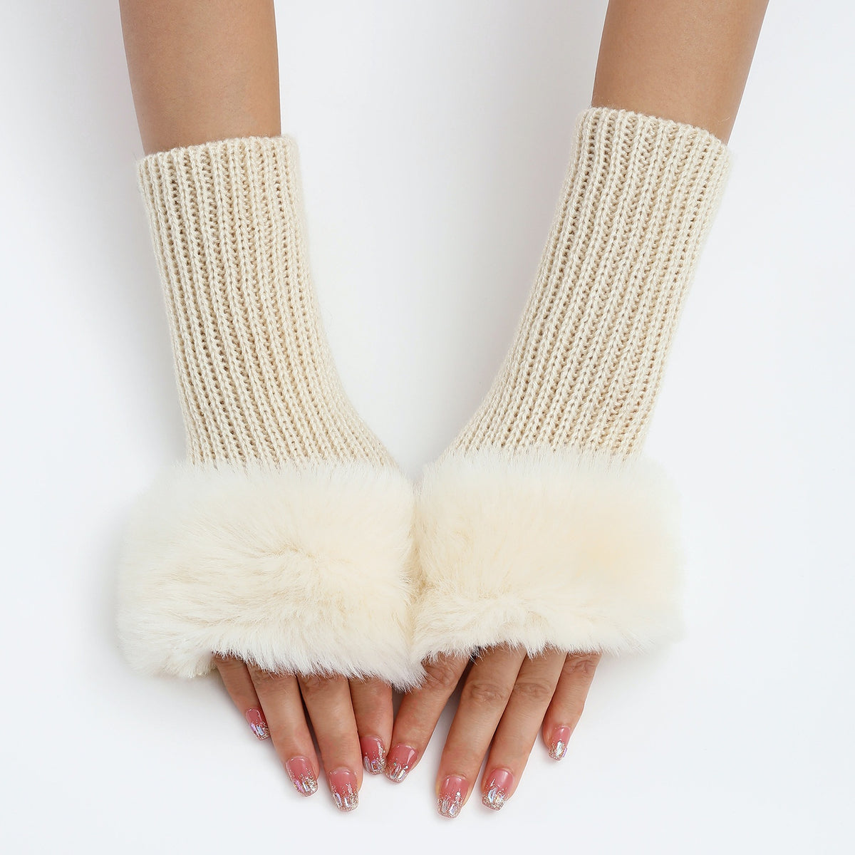 Stylish Rib Knit Thicken Plush Fingerless Gloves 6W6GLO100