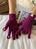 Winter Solid Color Touch Screen Plush Knit Gloves  6W6GLO74