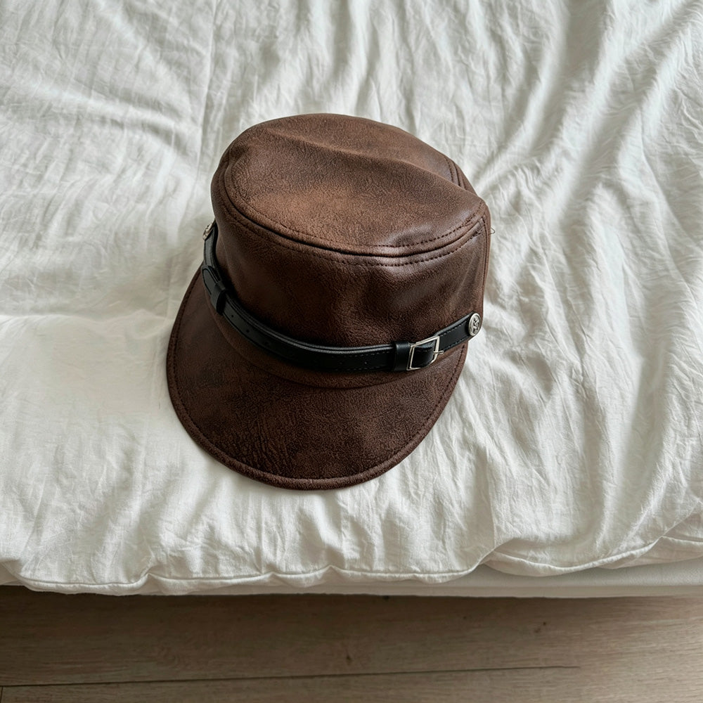 Vintage Leather Buckle Versatile Cap 6W6HAT793