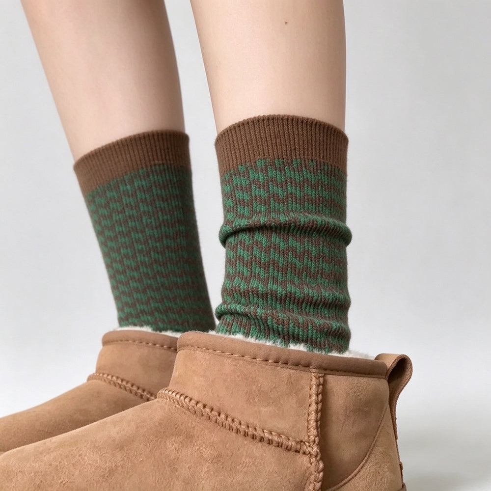 Houndstooth Striped Crew Socks - DippedShop Wholesale - #6179