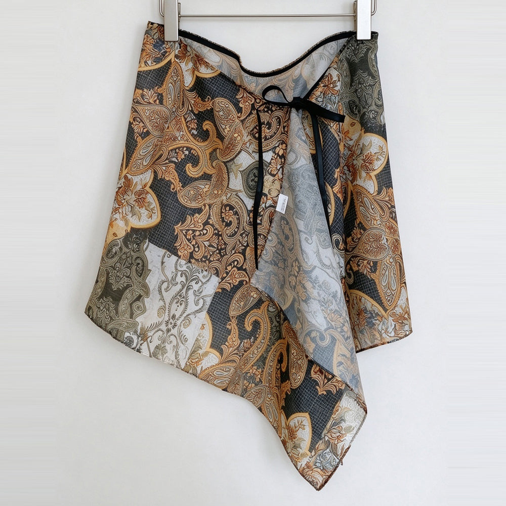 Retro Floral Print Asymmetrical Tie Waist Hip Scarf 6W1SL44