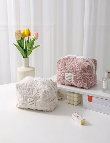 Lace Jacquard Portable Corduroy Cosmetic Bag DPB1001