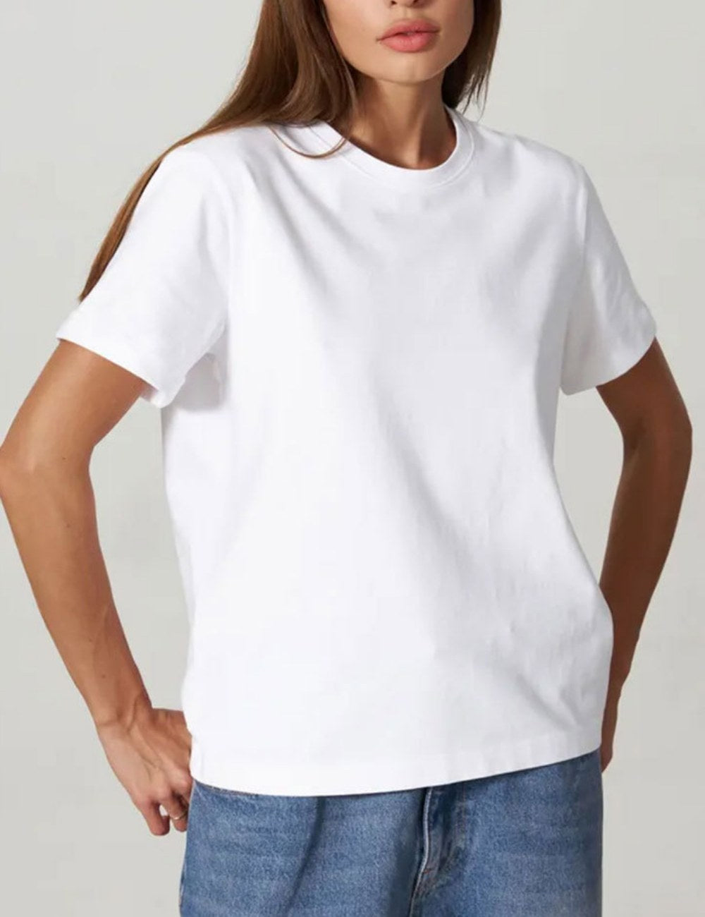 Solid Color Round Neck Loose Short Sleeves Top DP25B439