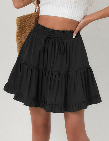 Trendy Pleated High Waisted Drawstring Skirt DP25D907