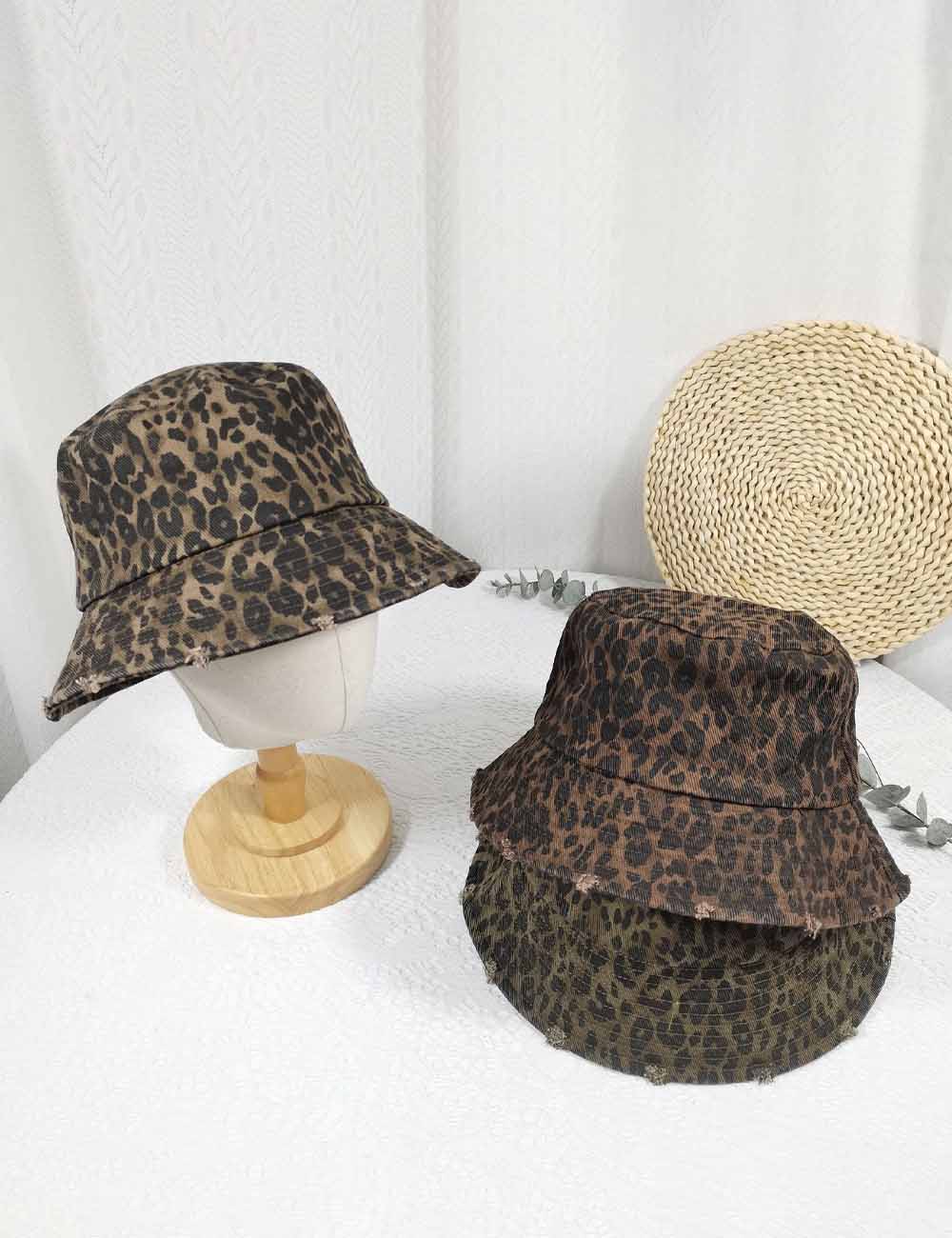 Vintage Distressed Foldable Leopard Print Bucket Hat 8BK6HAT175L