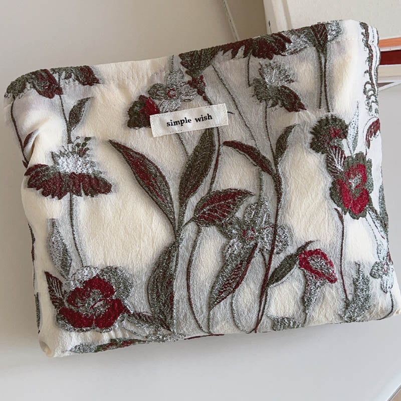 Flower Embroidered Cosmetic Bag - DippedShop Wholesale - #1747