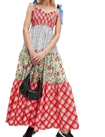 Trendy Color Block Printed Strape Maxi Dress DP25C502