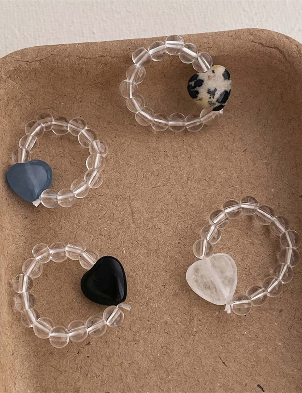 Transparent Raw Stone Heart Beaded Ring DP25B782