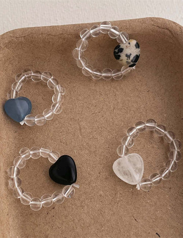Transparent Raw Stone Heart Beaded Ring DP25B782