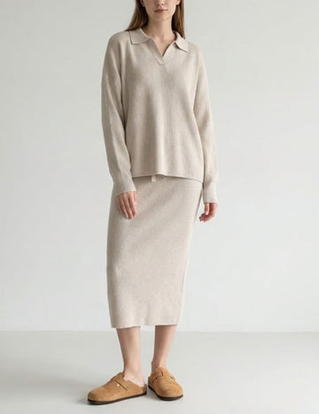 Trendy Outfits Oversized Polo Collar Sweater Midi Skirt DP25H653