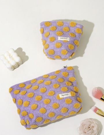 Waffle Plush Color Block Cosmetic Bag - DippedShop Wholesale - #6323