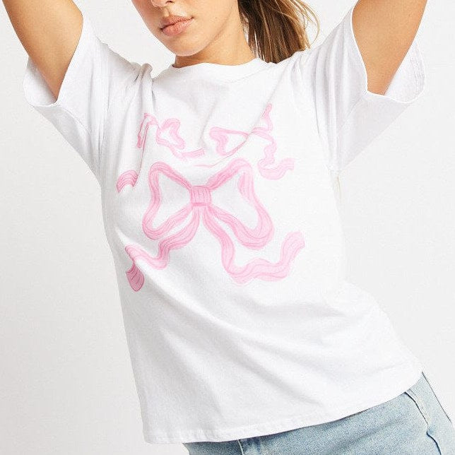 Bow Print Casual Loose Pullover T-Shirt DP25C446