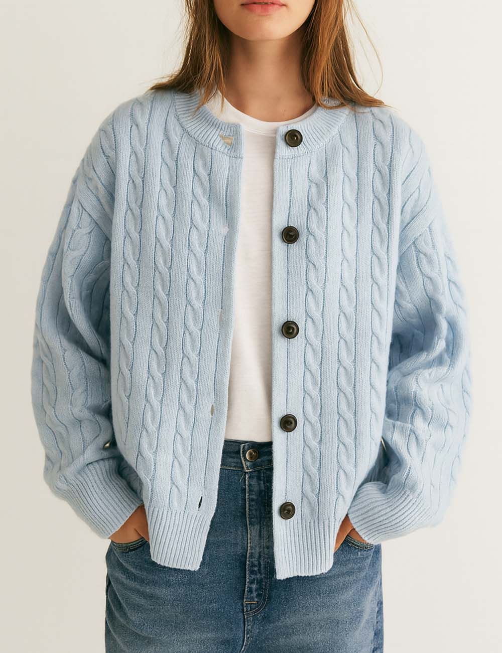 Simple Cable Knit Button Down Loose Cardigan DP25F720