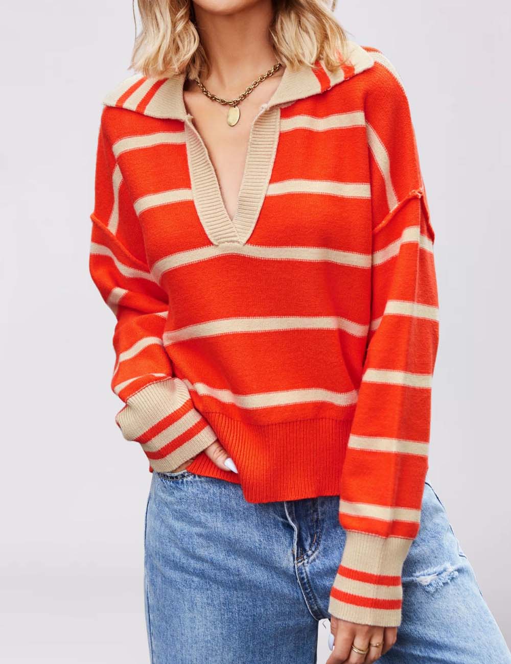 Trendy Splice Striped Oversized Knit Sweater DP25F513
