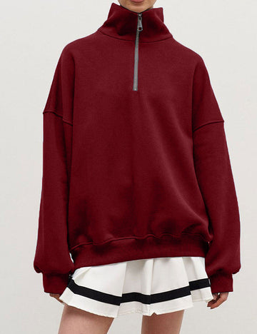 Casual Half Zipper Collared Long Sleeve Top DP25E547