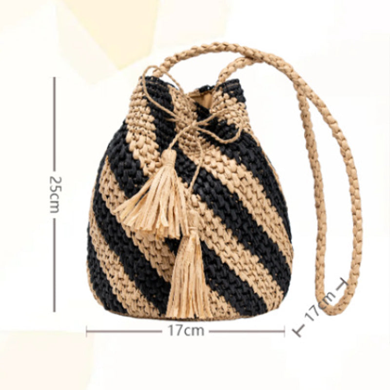 Color Block Woven Shoulder Bag - DippedShop Wholesale - #1075