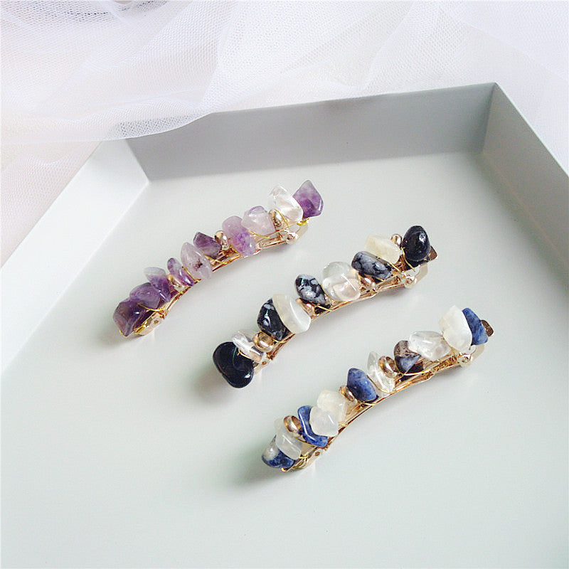 Irregular Stone Beaded Hair Barrette - DippedShop Wholesale - #9299