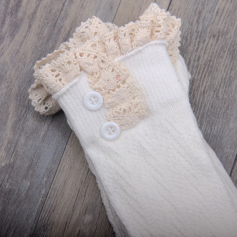 Sweet Lace Trim Button Knee High Socks 6W8FSO760