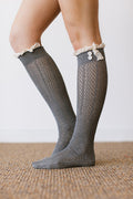 Sweet Lace Trim Button Knee High Socks 6W8FSO760